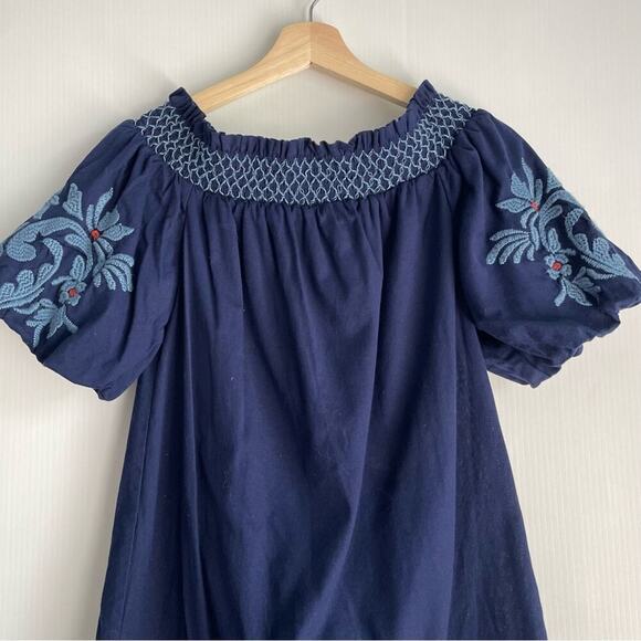 Beachlunchlounge embroidered floral off the shoulder dress navy size small - Picture 4 of 7